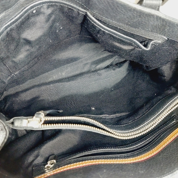 Ellen Tracy Black Leather Gold Zip Shoulder Bag 0664 - Picture 8 of 13